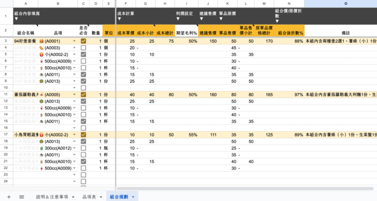 🆓 不簡單但用起來很簡單的 組合商品設計&價格利潤試算表