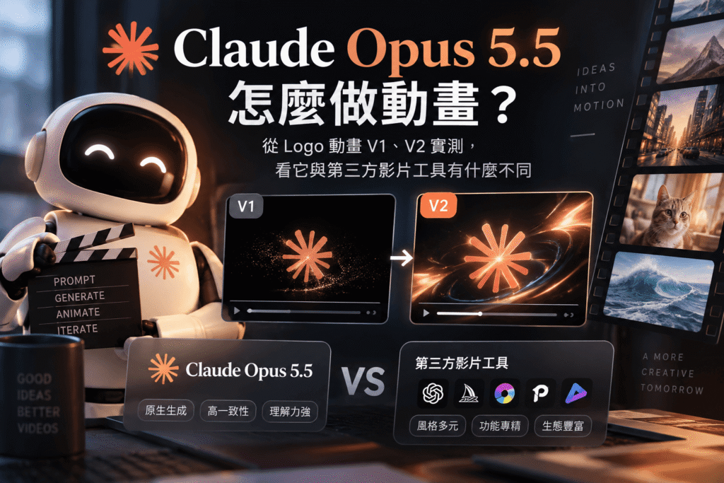 Claude Opus 5.5 怎麼做動畫？從 Logo 動畫 V1、V2 實測，看它與第三方影片工具有什麼不同